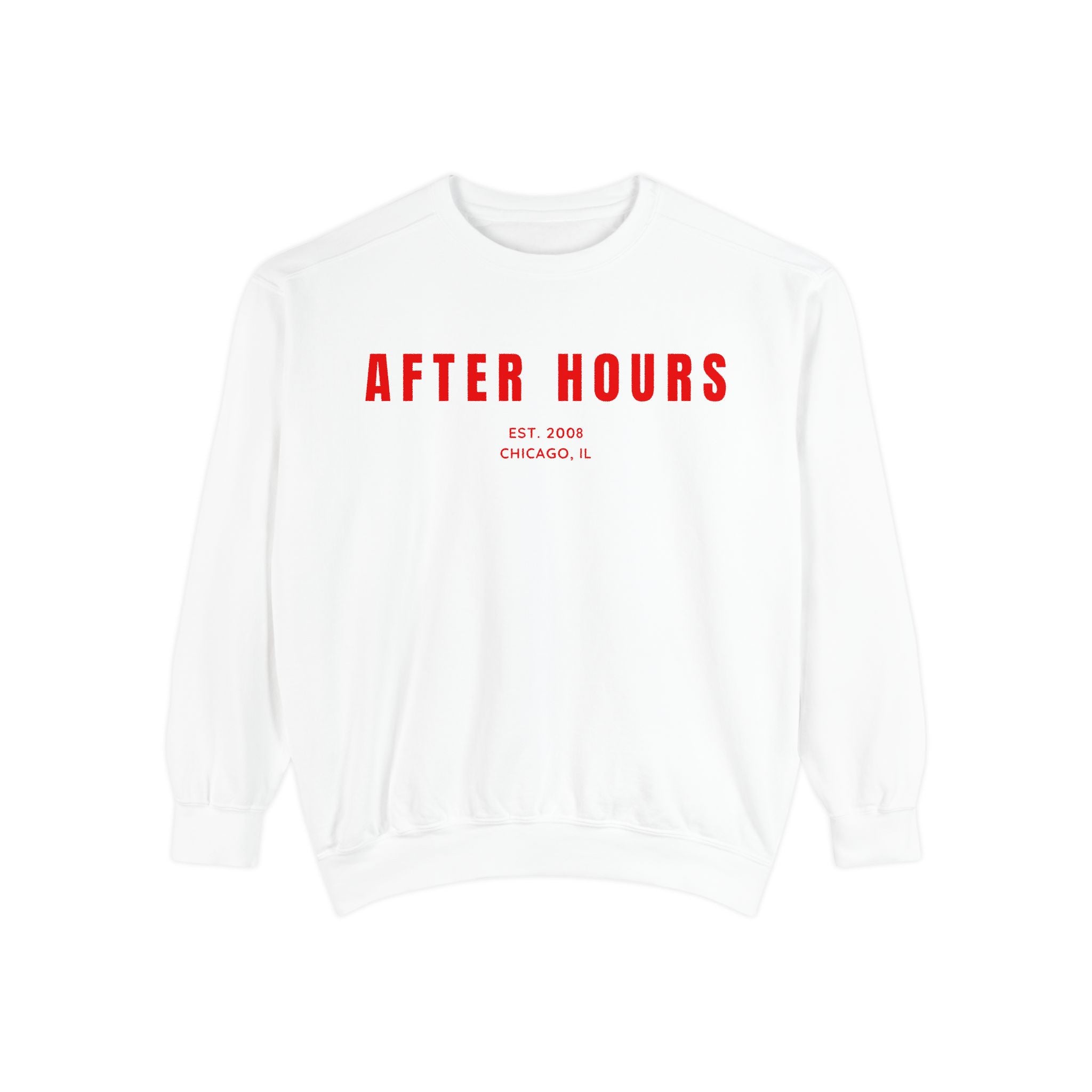 After Hours Sweatshirt — Vintage Red Lettering Cozy Crewneck