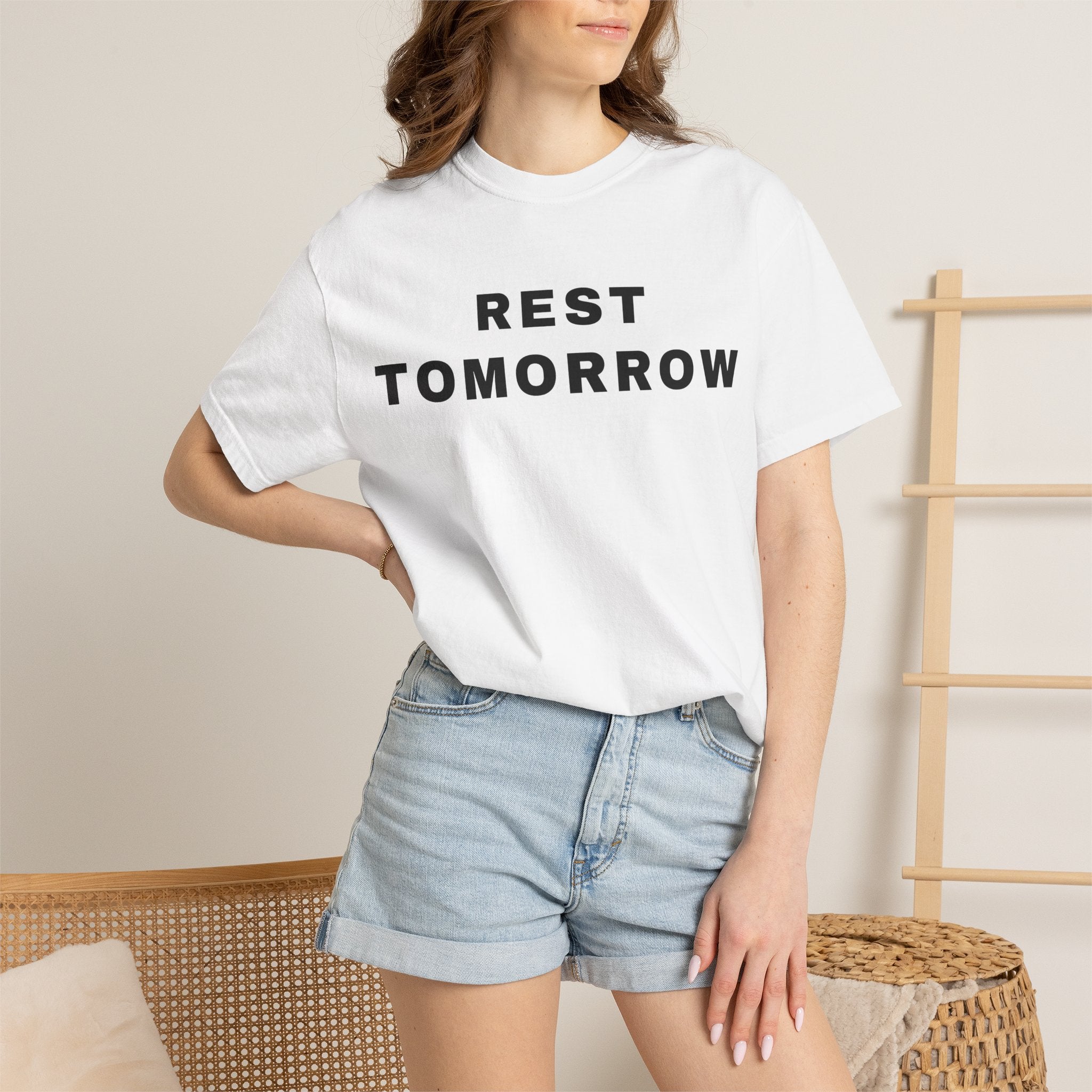 T-Shirt — "Rest Tomorrow" Motivational Graphic Tee ("pain today is strength tomorrow")