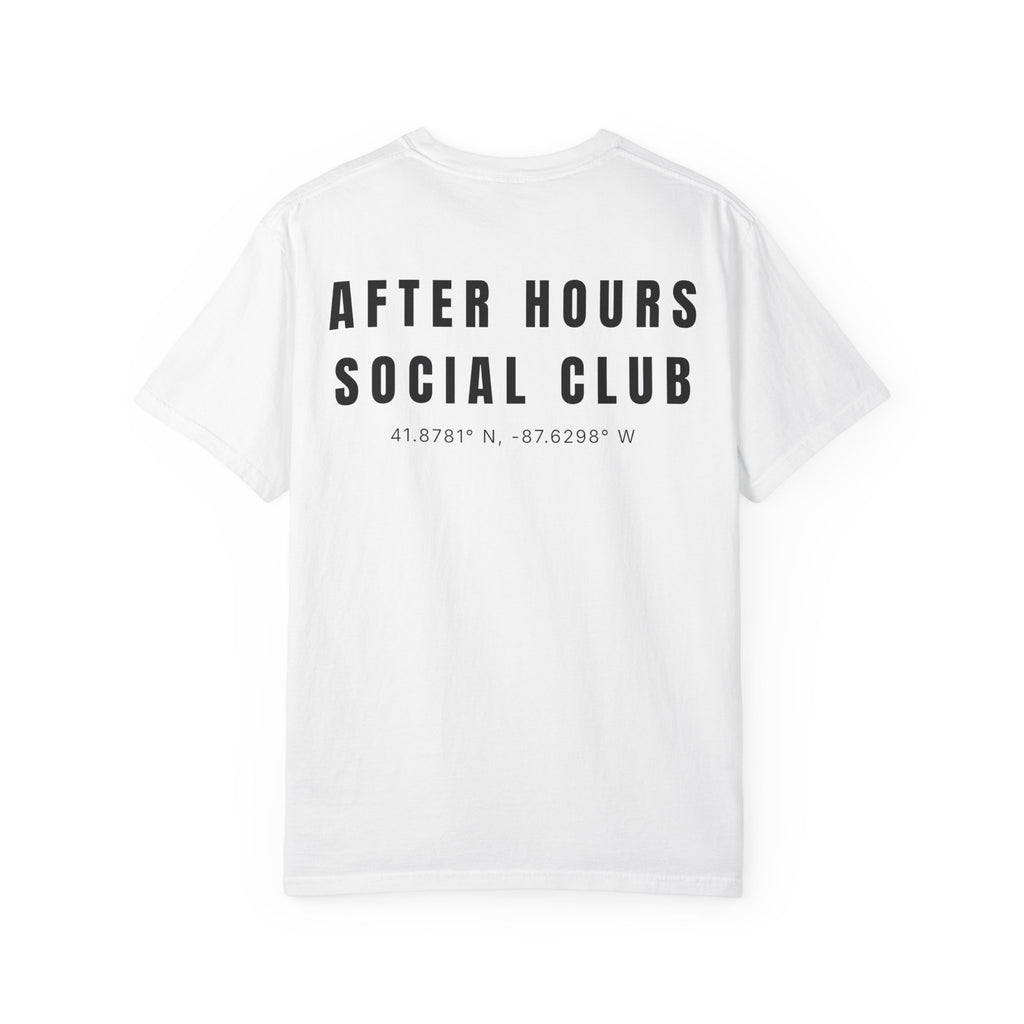 After Hours Social Club T-Shirt — 'After Hours' Graphic Tee with City Coordinates